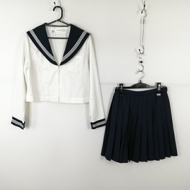 コスプレ セーラー服 スカート 上下2点セット L 大きいサイズ 白3本線 女子 学生服 中学 高校 白 制服 中古 GM1880