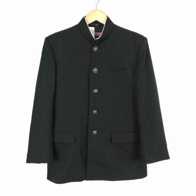 学生服 学ラン 165A 男子 上着 ウール混 ラウンドカラー カシドス 黒 中古 ランクC a3 JJ5894