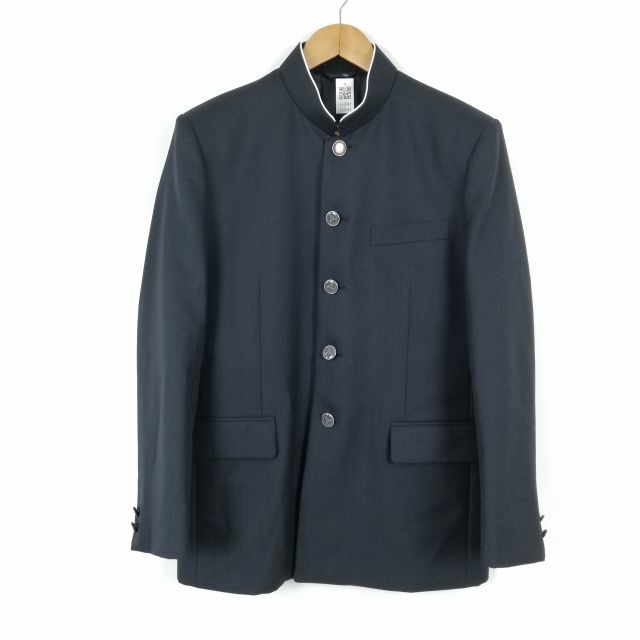 学生服 学ラン 男子 上着 ウール混 学校指定制服 ラウンドカラー グレー 中古 ランクB a3 JJ6044