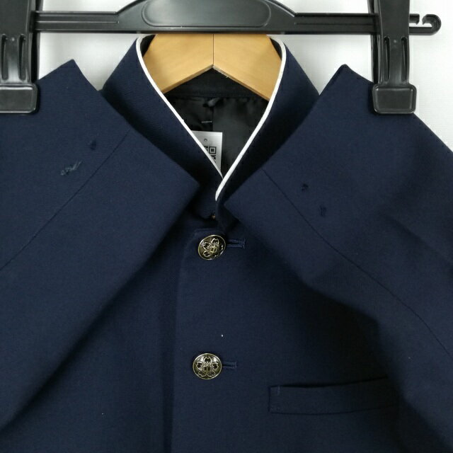 学生服 学ラン 160A 男子 上着 丸洗い可 ウール混 学校指定制服 ラウンドカラー サージ 紺 中古 ランクC a3 JJ6150