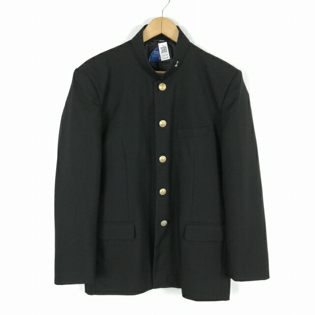学生服 学ラン 180A 男子 富士ヨット 上着 ウール混 標準型学生服 ラウンドカラー サージ 黒 中古 ランクC a3 JJ6198