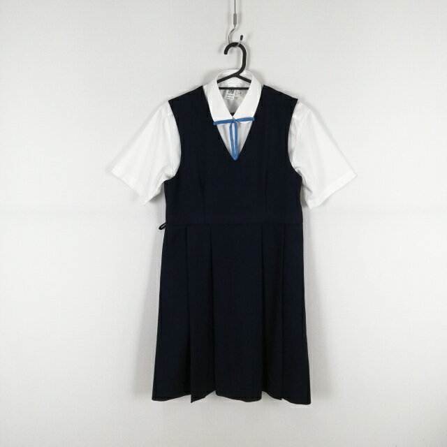 ジャンパースカート 紐タイ バスト88 ウエスト82 冬物 女子 学生服 中学 高校 紺 制服 中古 ランクB NA5904