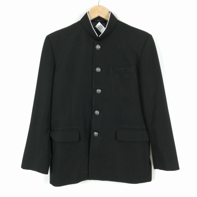 学生服 学ラン 165A 男子 上着 ウール混 ラウンドカラー カシドス 黒 中古 ランクC a3 JJ5558