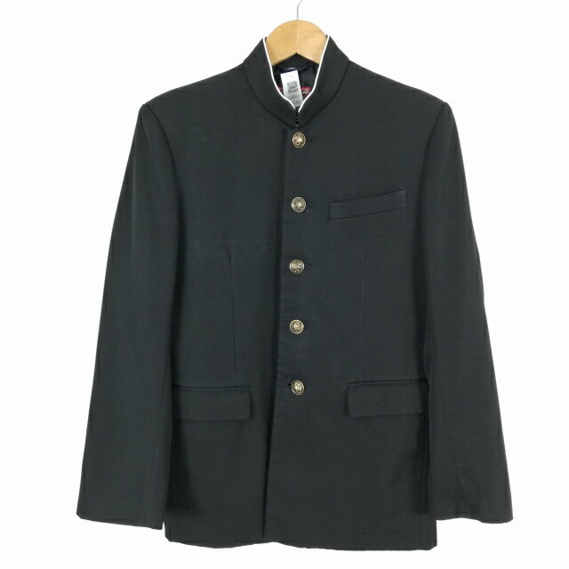 学生服 学ラン 160A 男子 上着 丸洗い可 ウール混 ラウンドカラー カシドス 黒 中古 ランクC a3 JJ6465