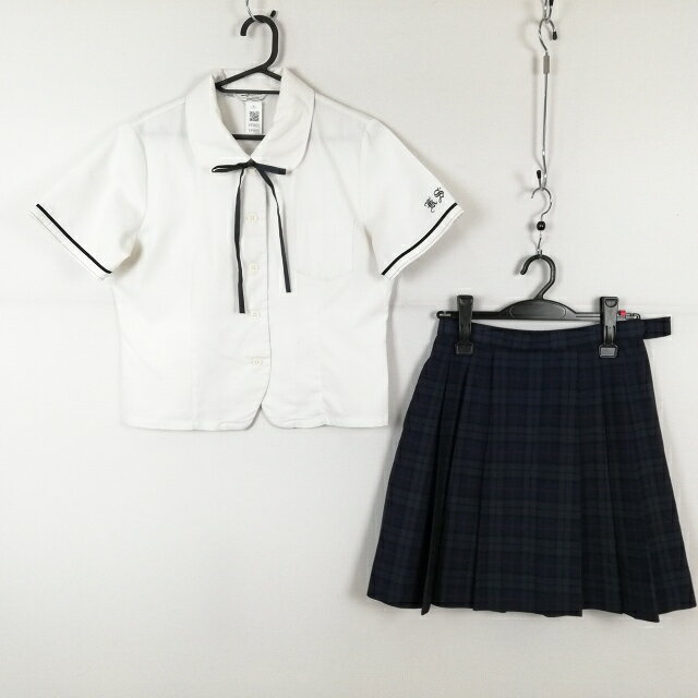ブラウス チェックスカート 紐タイ 上下3点セット LL 大きいサイズ 夏物 女子 学生服 佐賀唐津商業高校..