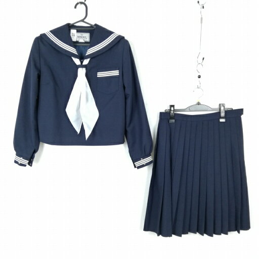 セーラー服 スカート スカーフ 上下3点セット 大きいサイズ 冬物 白3本線 女子 学生服 中学 高校 紺 制服 中古 ランクC EY9167 セーラー服 スカート スカーフ 上下3点セット 大きいサイズ 冬物 白3本線 女子 学生服 中学 高校 紺 制服 中古 ランクC EY9167