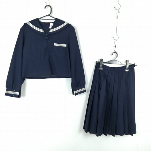 セーラー服 スカート 上下2点セット 冬物 白3本線 女子 学生服 中学 高校 紺 制服 中古 ランクC EY9199 セーラー服 スカート 上下2点セット 冬物 白3本線 女子 学生服 中学 高校 紺 制服 中古 ランクC EY9199