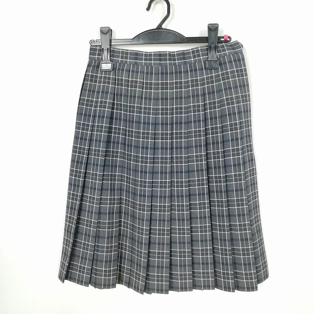 スクールスカート 夏物 w63-丈57 チェック 中学 高校 プリーツ 学生服 制服 女子 中古 HK2336