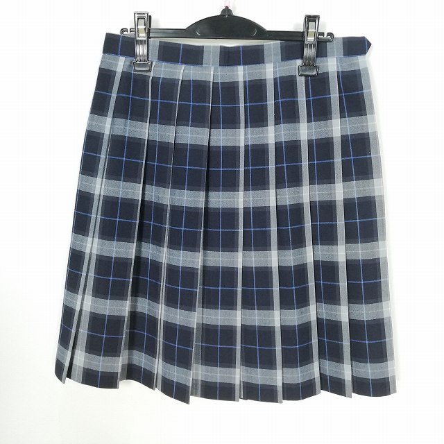 スクールスカート 大きいサイズ 夏物 w72-丈56 チェック 中学 高校 プリーツ 学生服 制服 女子 中古 HK2343