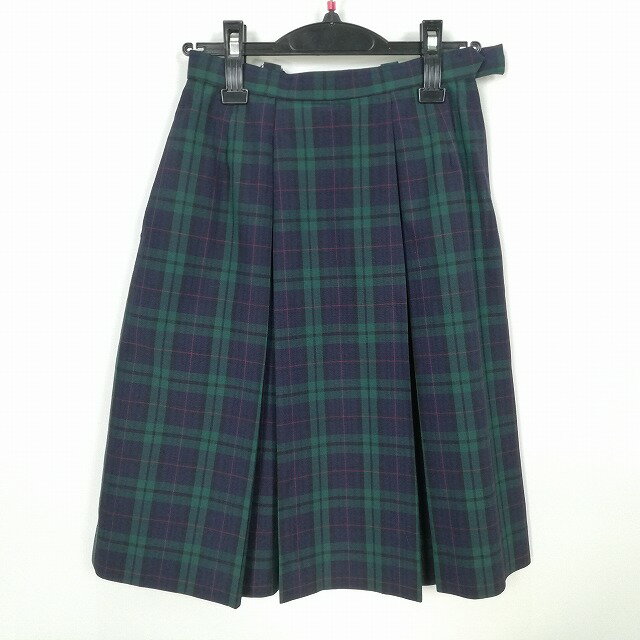 スクールスカート 夏物 w63-丈58 チェック 中学 高校 プリーツ 学生服 制服 女子 中古 HK2378