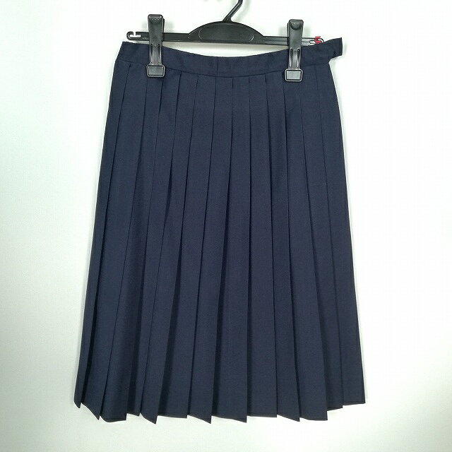 スクールスカート 冬物 w63-丈62 紺 中学 高校 プリーツ 学生服 制服 女子 中古 HK3440