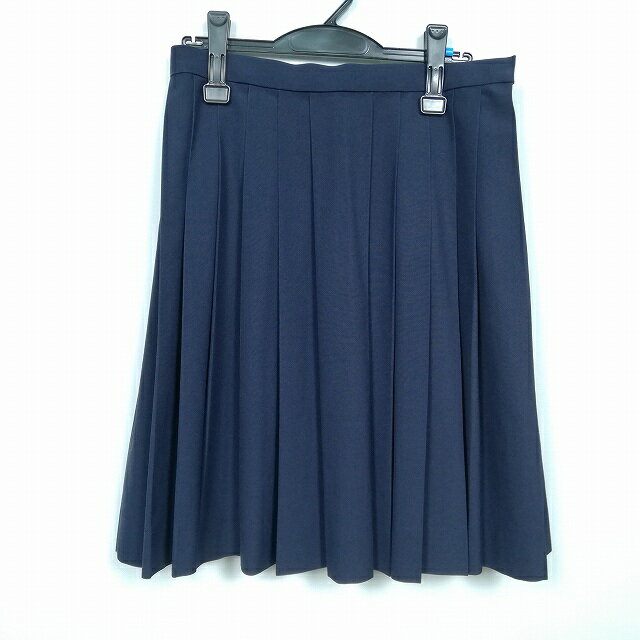 スクールスカート 大きいサイズ 夏物 w78-丈57 紺 中学 高校 プリーツ 学生服 制服 女子 中古 HK3797
