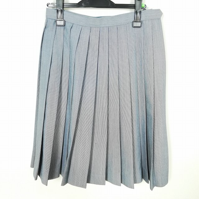 スクールスカート 夏物 w66-丈61 グレー 中学 高校 プリーツ 学生服 制服 女子 中古 HK7323