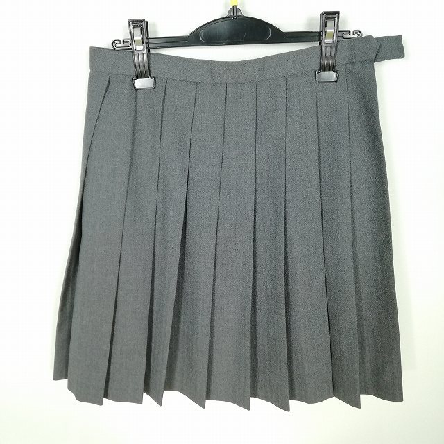 スクールスカート 冬物 w69-丈52 グレー 中学 高校 プリーツ 学生服 制服 女子 中古 HK8291