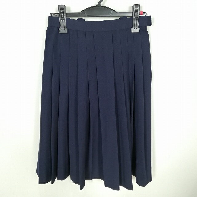 スクールスカート 夏物 w63-丈62 紺 中学 高校 プリーツ 学生服 制服 女子 中古 HK9142
