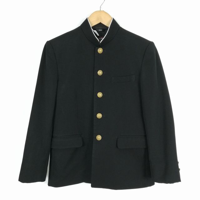 学生服 学ラン 155A 男子 富士ヨット Nano Wave 上着 ウール混 標準型学生服 ラウンドカラー カシドス 黒 中古 ランクC a3 JJ5454