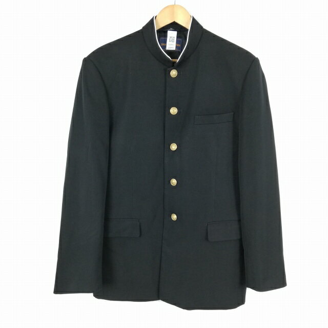学生服 学ラン 180A 男子 上着 丸洗い可 ウール混 標準型学生服 ラウンドカラー カシドス 黒 中古 ランクC a3 JJ6461
