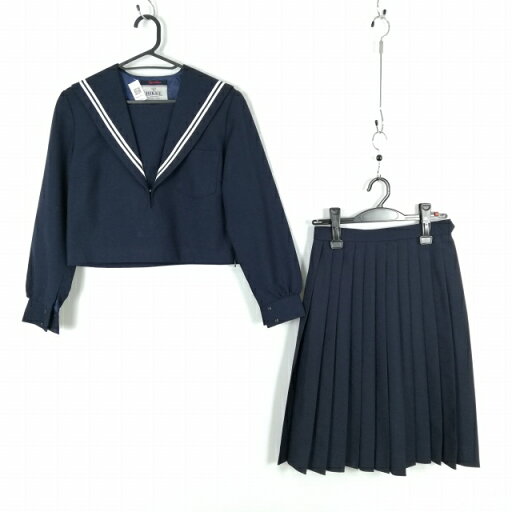 セーラー服 スカート 上下2点セット 冬物 白2本線 女子 学生服 中学 高校 紺 制服 中古 ランクC NA5453 セーラー服 スカート 上下2点セット 冬物 白2本線 女子 学生服 中学 高校 紺 制服 中古 ランクC NA5453