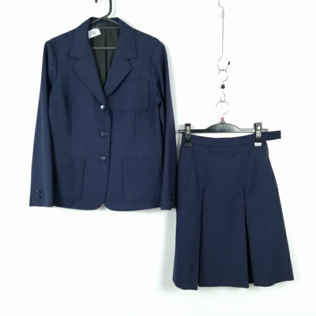 ブレザー スカート 上下2点セット L 大きいサイズ 冬物 女子 学生服 中学 高校 紺 制服 中古 ランクB EY8631