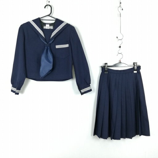 セーラー服 スカート スカーフ 上下3点セット 冬物 白3本線 女子 学生服 中学 高校 紺 制服 中古 ランクB EY9232 セーラー服 スカート スカーフ 上下3点セット 冬物 白3本線 女子 学生服 中学 高校 紺 制服 中古 ランクB EY9232
