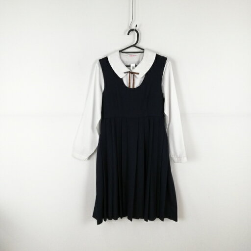 ジャンパースカート 紐タイ バスト80 ウエスト68 冬物 女子 学生服 中学 高校 紺 制服 中古 ランクC EY9671 ジャンパースカート 紐タイ バスト80 ウエスト68 冬物 女子 学生服 中学 高校 紺 制服 中古 ランクC EY9671