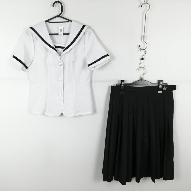コスプレ セーラー服 スカート 上下2点セット 黒1本線 女子 学生服 中学 高校 白 制服 中古 GM1742
