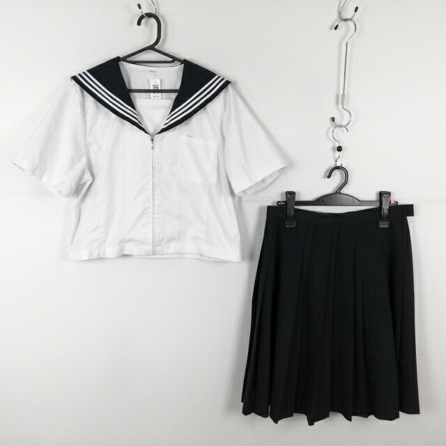 コスプレ セーラー服 スカート 上下2点セット LL 大きいサイズ 特大 白3本線 女子 学生服 中学 高校 白 制服 中古 GM1755