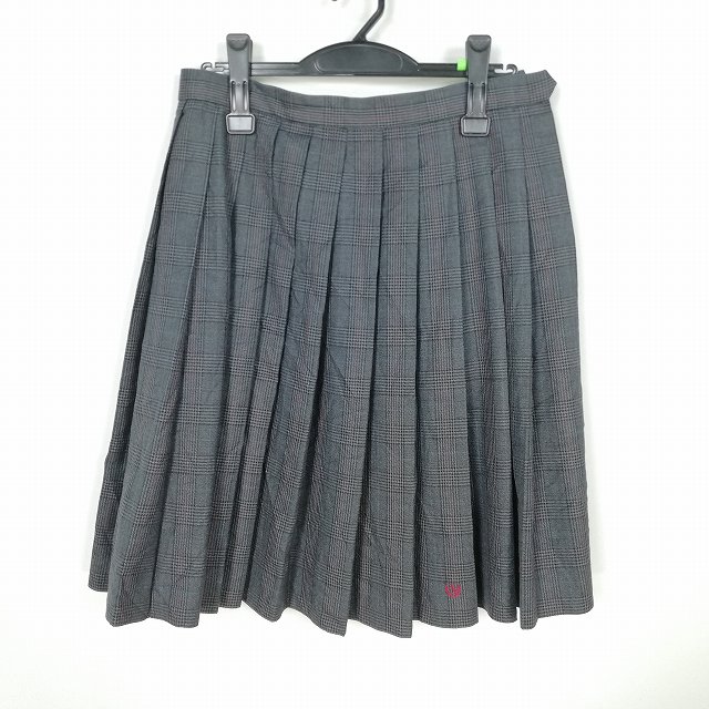 スクールスカート 冬物 w66-丈57 チェック 中学 高校 プリーツ 学生服 制服 女子 中古 HK2391