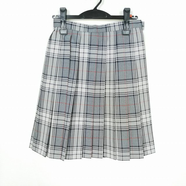 スクールスカート 夏物 w60-丈53 チェック 中学 高校 プリーツ 学生服 制服 女子 中古 HK2412
