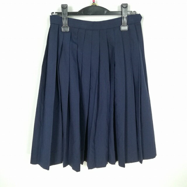 スクールスカート 夏物 w63-丈59 紺 中学 高校 プリーツ 学生服 制服 女子 中古 HK5418