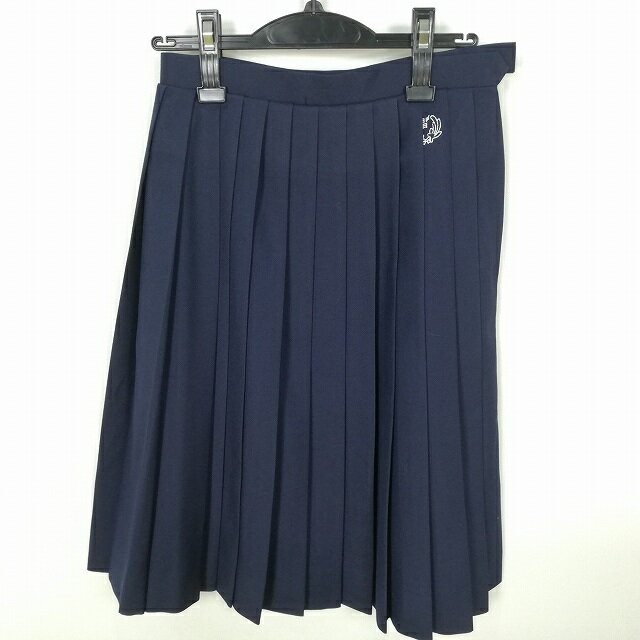 スクールスカート 冬物 w60-丈60 紺 中学 高校 プリーツ 学生服 制服 女子 中古 HK5717