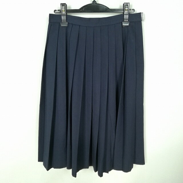 スクールスカート 冬物 w66-丈68 紺 中学 高校 プリーツ 学生服 制服 女子 中古 HK6489