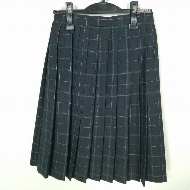 スクールスカート 冬物 w60-丈60 チェック 中学 高校 プリーツ 学生服 制服 女子 中古 HK7346