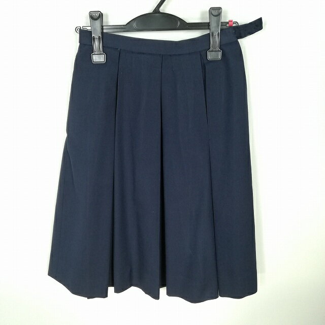 スクールスカート 冬物 w63-丈59 紺 中学 高校 プリーツ 学生服 制服 女子 中古 HK8299