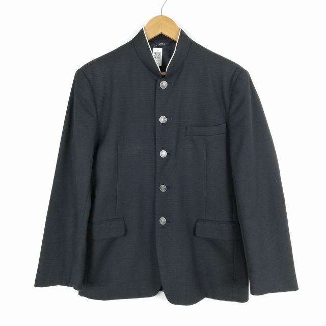 学生服 学ラン 170A 男子 トンボ 上着 ウール混 静岡学園中学高校 学校指定制服 ラウンドカラー チェック(グレー)中古 ランクC a3 JJ5351