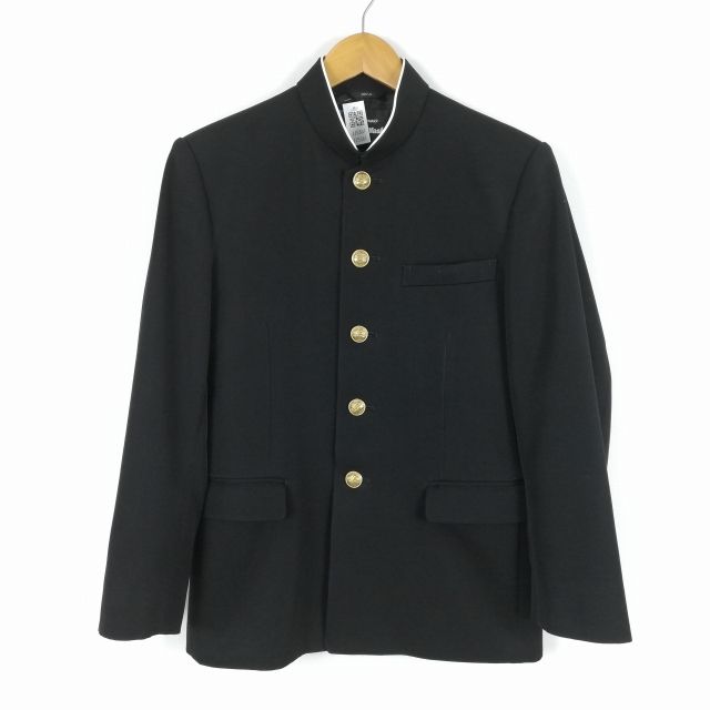 学生服 学ラン 160A 男子 カンコー Dry Wash 上着 ウール混 標準型学生服 ラウンドカラー カシドス 黒 中古 ランクC a3 JJ5361