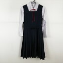 ジャンパースカート 紐タイ 160A バスト88 ウエスト72 冬物 女子 学生服 中学 高校 紺 制服 中古 ランクC NA2519