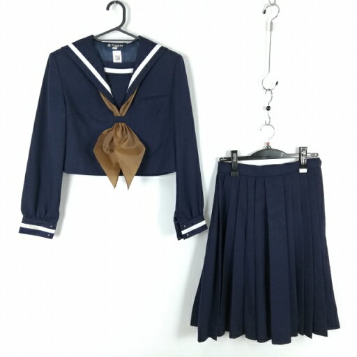 セーラー服 スカート スカーフ 上下3点セット 冬物 白1本線 女子 学生服 中学 高校 紺 制服 中古 ランクC EY9715 セーラー服 スカート スカーフ 上下3点セット 冬物 白1本線 女子 学生服 中学 高校 紺 制服 中古 ランクC EY9715