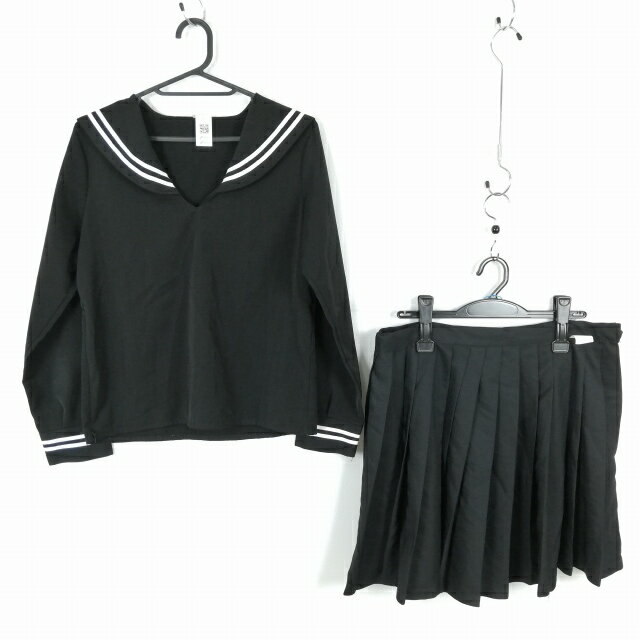 コスプレ セーラー服 ミニスカート 上下2点セット M 白2本線 女子 学生服 中学 高校 黒 制服 中古 GM1836