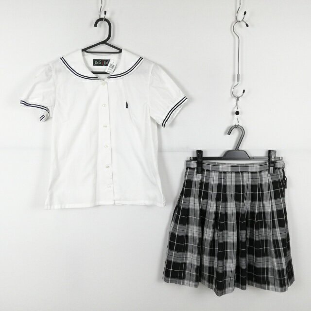 コスプレ セーラー服 チェックスカート 上下2点セット イーストボーイ 青2本線 女子 学生服 中学 高校 白 制服 中古 GM1841