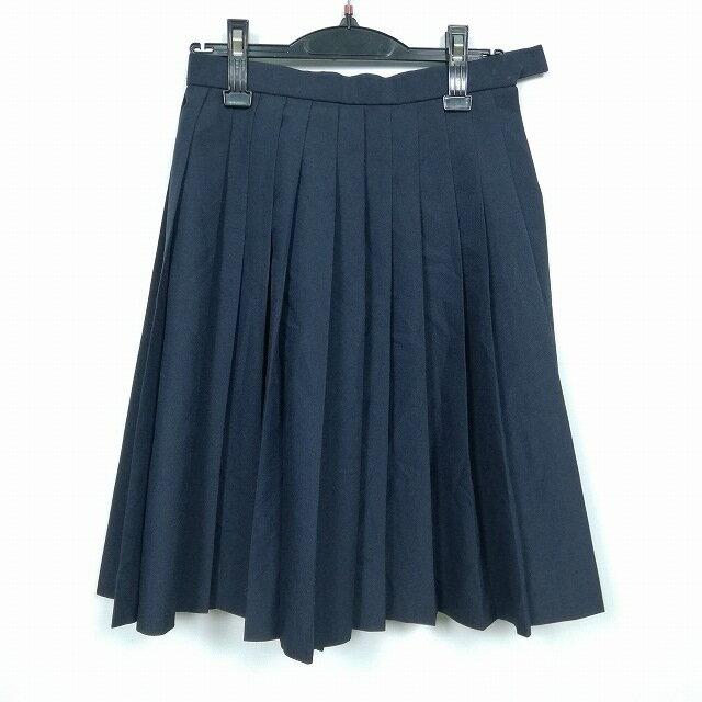 スクールスカート 夏物 w60-丈56 紺 中学 高校 プリーツ 学生服 制服 女子 中古 HK3811