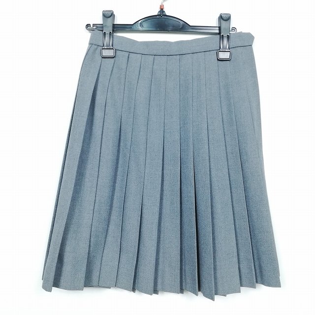 スクールスカート 冬物 w60-丈54 グレー 中学 高校 プリーツ 学生服 制服 女子 中古 HK4990