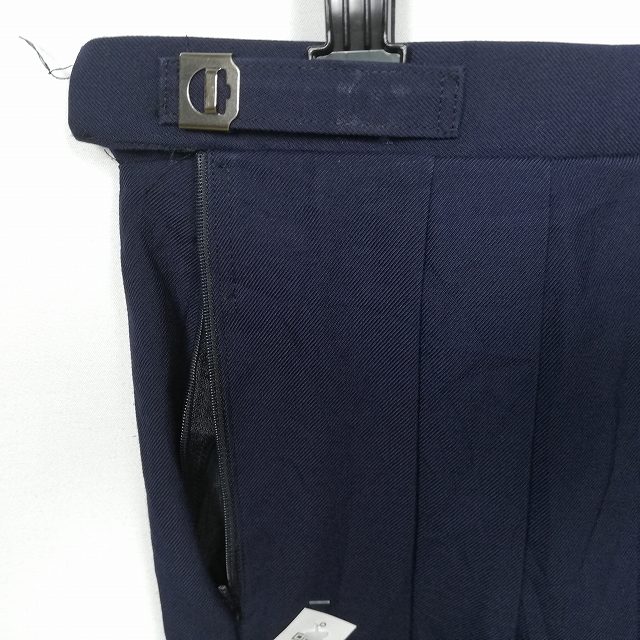 スクールスカート 大きいサイズ 冬物 w75-丈62 紺 中学 高校 プリーツ 学生服 制服 女子 中古 HK5331