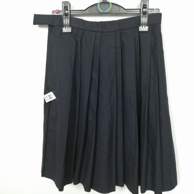 スクールスカート 冬物 w63-丈56 紺 中学 高校 プリーツ 学生服 制服 女子 中古 HK5339