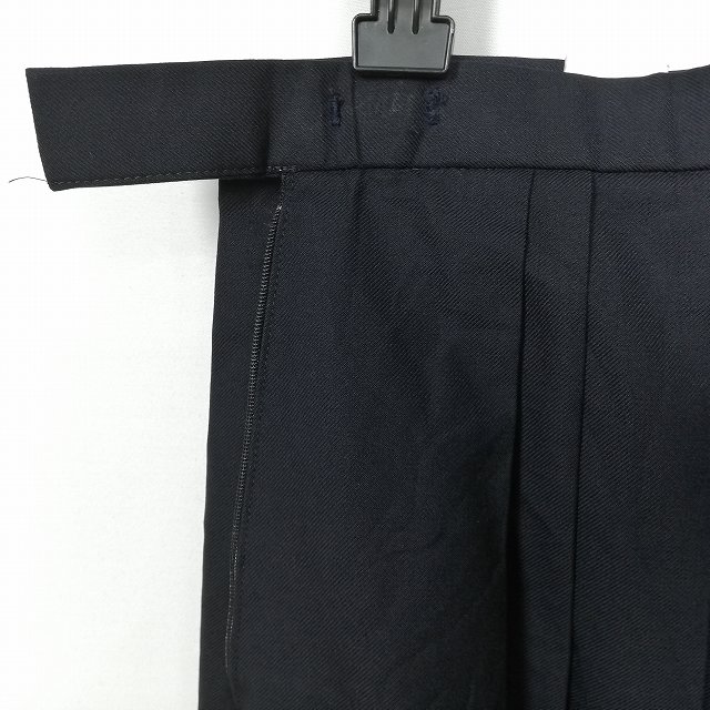 スクールスカート 冬物 w63-丈56 紺 中学 高校 プリーツ 学生服 制服 女子 中古 HK5339