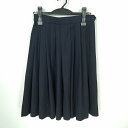 スクールスカート 冬物 w60-丈59 紺 中学 高校 プリーツ 学生服 制服 女子 中古 HK5438