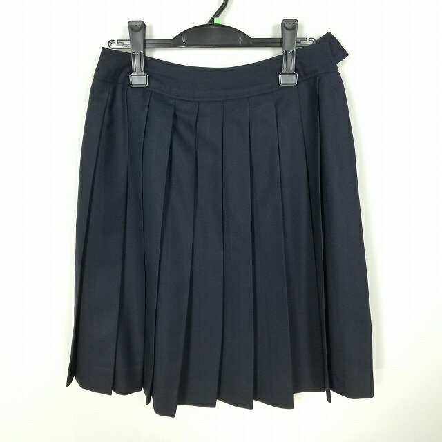 スクールスカート 冬物 w66-丈58 紺 中学 高校 プリーツ 学生服 制服 女子 中古 HK6559