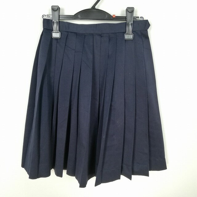 スクールスカート 冬物 w60-丈53 紺 中学 高校 プリーツ 学生服 制服 女子 中古 HK6562