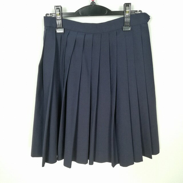 スクールスカート 夏物 w63-丈52 紺 中学 高校 プリーツ 学生服 制服 女子 中古 HK6775