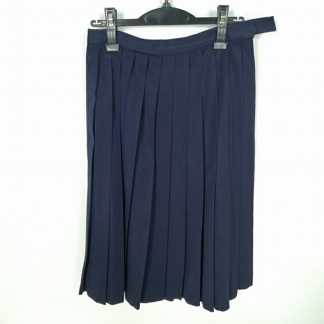 スクールスカート 冬物 w63-丈64 紺 中学 高校 プリーツ 学生服 制服 女子 中古 HK7364